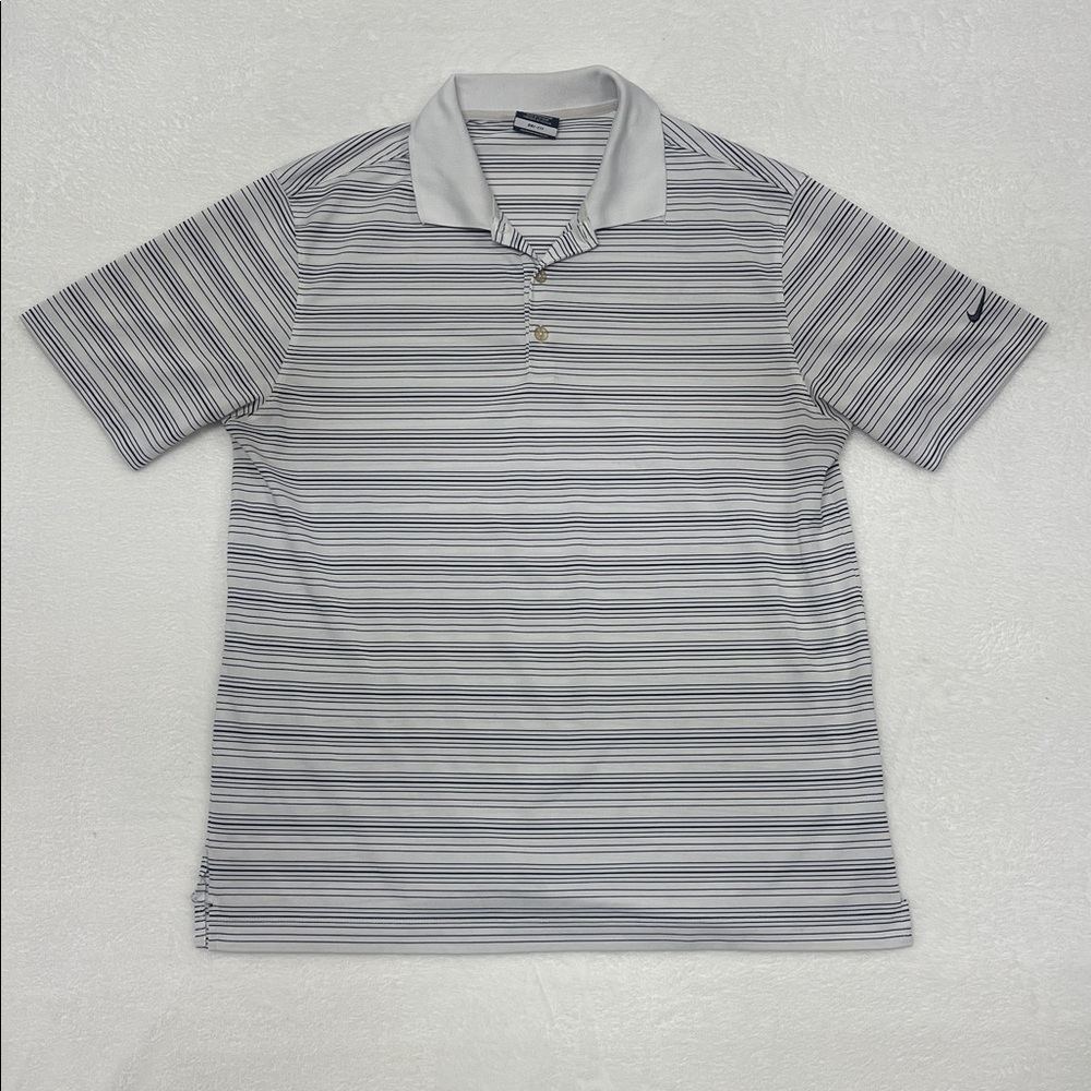Nike Golf‎ Dri-Fit Polo Mens Large White Black stripes